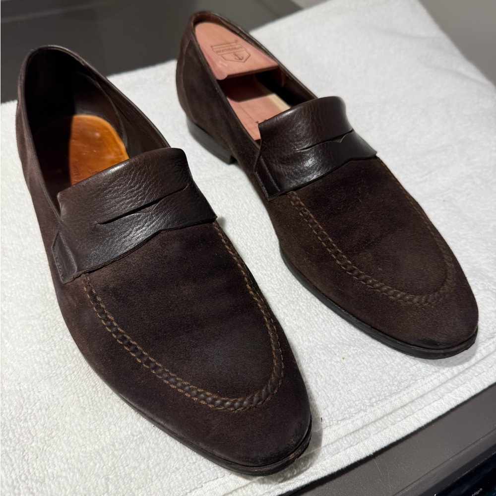 John Lobb Dark Brown Suede Loafer in Size 9